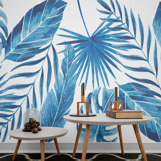 Beautiful abstract dark and blue leaves on white with a natural  Wallpaper-jor-0010