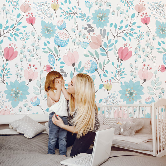 Spring Wildflowers Mom & daughter Wallpaper-jor-0017