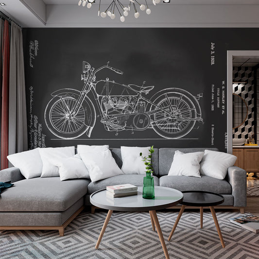 Black And White Painting Motorcycle Line Art Wallpaper-jor-0025