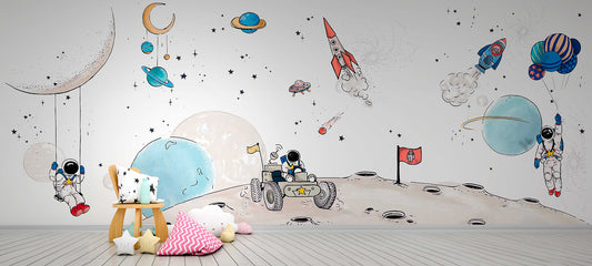 Space Astronaut Rocket Planet Satellite Nursery Kids Baby Boy-jor-0031