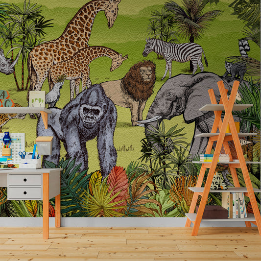 Jungle Safari Wallpaper, For Living Room - jor-0060
