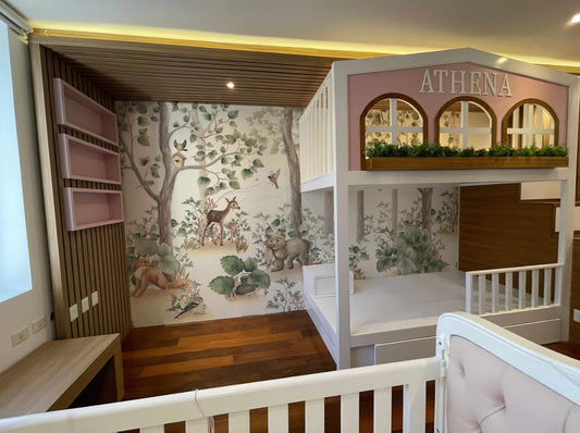 Kids Bedroom, Wallpaper Jungle theme trees and animals - jor-0066