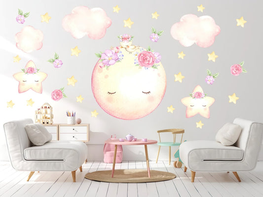 Living room Watercolor stars and flowers wallpapers - jor-0073